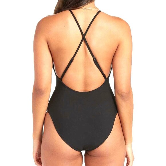VOLCOM SIMPLY SEAMLESS One Piece Women's Swimsuit Pull On Black Size L - Picture 5 of 10
